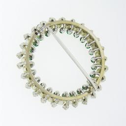 Vintage 14k Gold 1.60 ctw Round Diamond Emerald & White Pearl Circle Wreath Broo