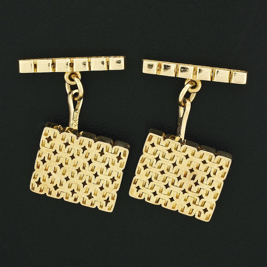 Men's Italian Solid 18k Yellow Gold Fancy Florentine Finished Chain Cuff Links