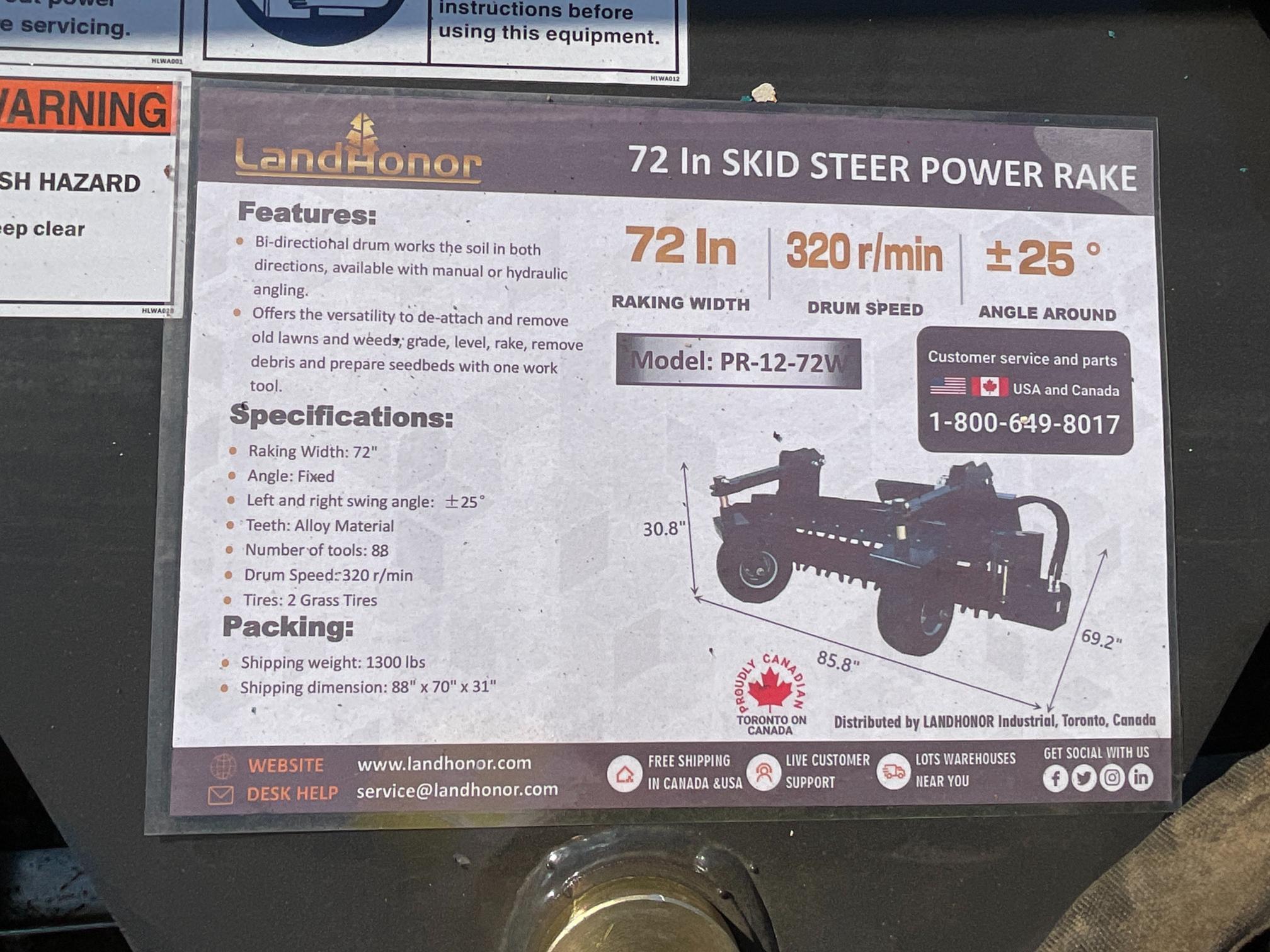Landhonor PR-12-72W Power Rake