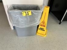 RUBBERMAID WASTE CAN, WET FLOOR SIGN