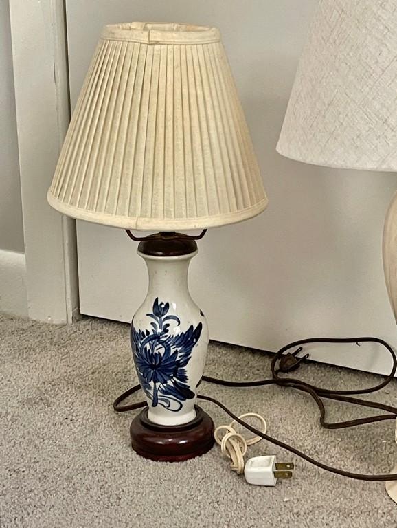 Wood Shelf & 2 Ceramic Lamps