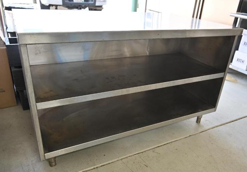 56.25" x 34" x 34.25" Stainless Steel Table with Two Shelves