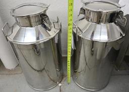 Two 13x13x26" Stainless Steel Milk Cans