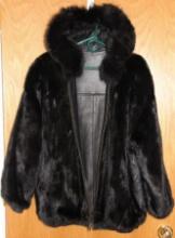 Black Mink and Leather Reversible Hooded Coat